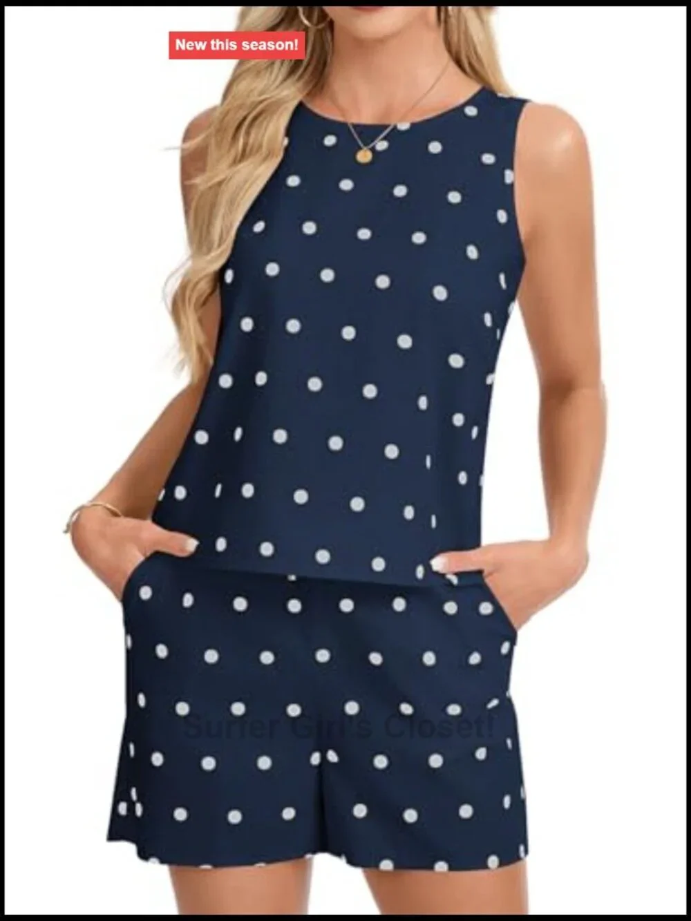 Sleeveless Crewneck Polka Dot 2 Piece Set Elastic Waist Shorts Lounge Outfits